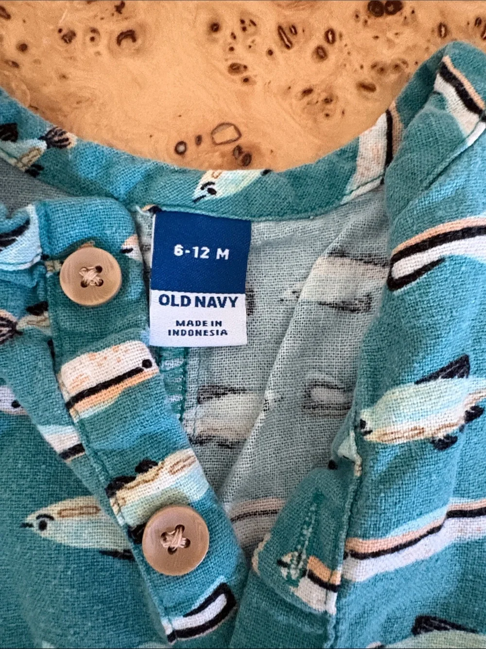 Old Navy Linen/Bamboo Fish Romper, 6-12 mo
